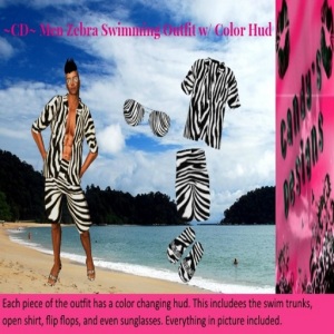 ~CD~ Men Zebra Swimming Outfit w Color Hud 1