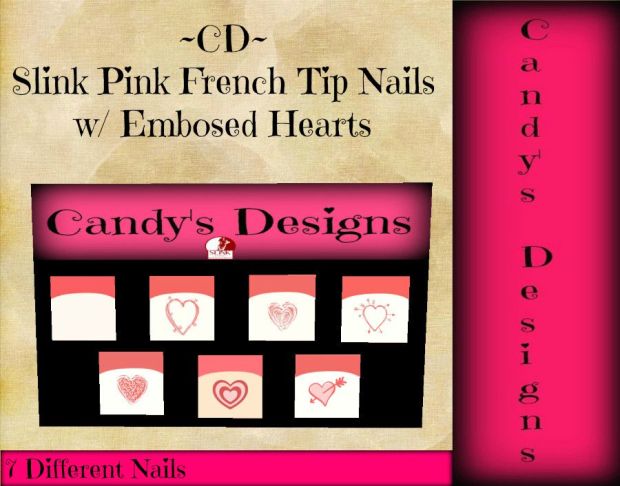 ~CD~ Pink French Tip Nails with Embosed Hearts